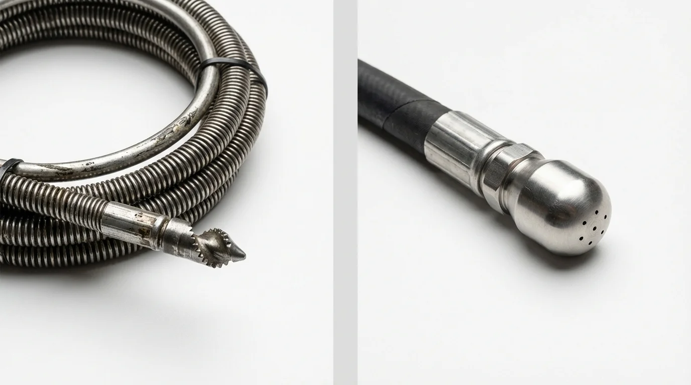Drain snake cable and hydro jetting nozzle used for drain cleaning in Margate City, NJ