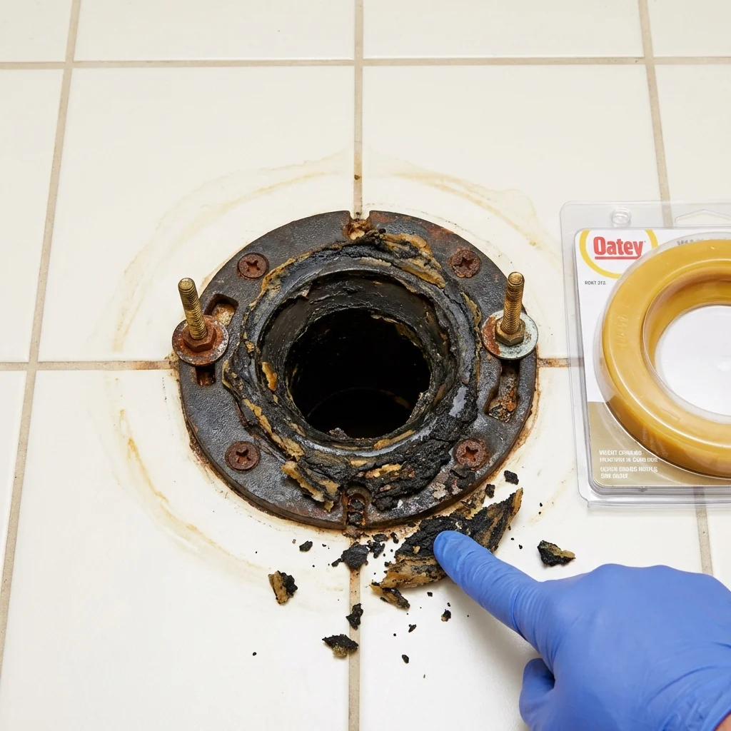 Failed wax ring showing water seepage at the base of a toilet in a Margate City, NJ home